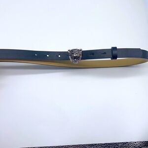 Tiger Belt - Black Faux Leather Silver Tiger Belt Size Small